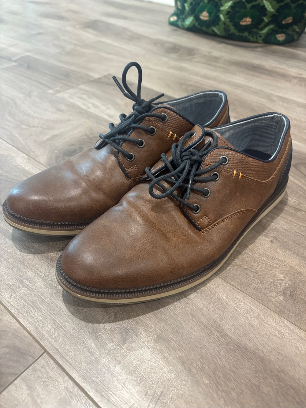 Sonoma Brown Leather Lace-Up Derby Shoes with Black Accents